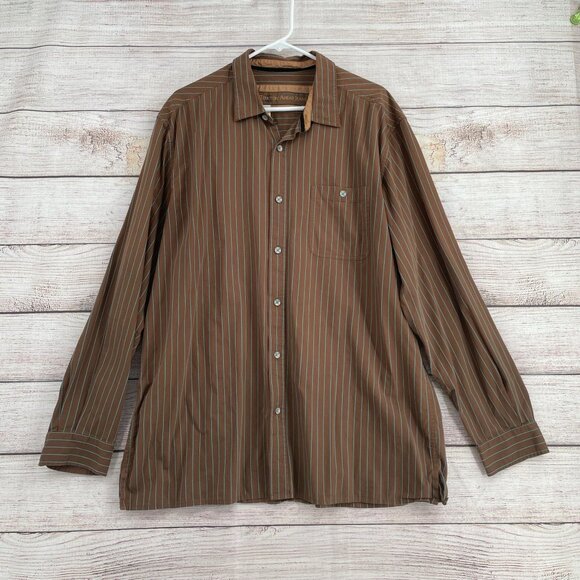 Territory Ahead Jeans Pinstripe Long Sleeve Button Down Shirt Mens XL Brown/Blue - Picture 1 of 10